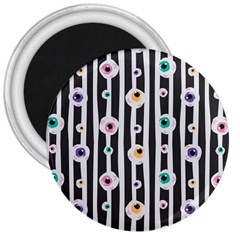 Pattern Eyeball Black And White Naive Stripes Gothic Halloween 3  Magnets by genx