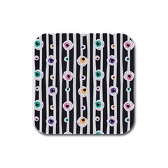 Pattern Eyeball Black And White Naive Stripes Gothic Halloween Rubber Square Coaster (4 Pack)  by genx