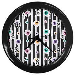 Pattern Eyeball Black And White Naive Stripes Gothic Halloween Wall Clock (black) by genx