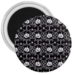 Pattern Pumpkin Spider Vintage Gothic Halloween Black And White 3  Magnets by genx