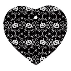 Pattern Pumpkin Spider Vintage Gothic Halloween Black And White Ornament (heart) by genx