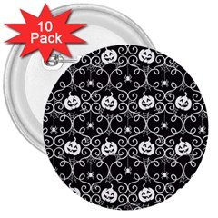 Pattern Pumpkin Spider Vintage Gothic Halloween Black And White 3  Buttons (10 Pack)  by genx