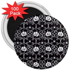 Pattern Pumpkin Spider Vintage Gothic Halloween Black And White 3  Magnets (100 Pack) by genx