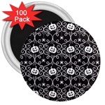 Pattern Pumpkin Spider Vintage gothic Halloween black and white 3  Magnets (100 pack) Front