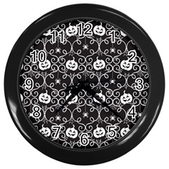 Pattern Pumpkin Spider Vintage Gothic Halloween Black And White Wall Clock (black) by genx