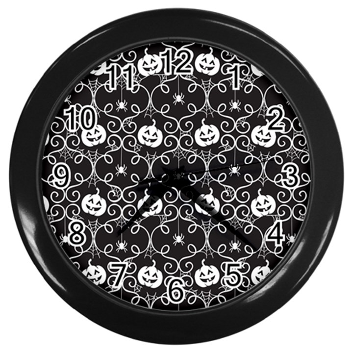 Pattern Pumpkin Spider Vintage gothic Halloween black and white Wall Clock (Black)