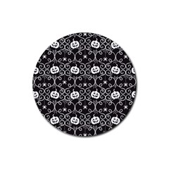 Pattern Pumpkin Spider Vintage Gothic Halloween Black And White Rubber Coaster (round)  by genx