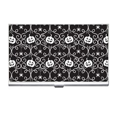 Pattern Pumpkin Spider Vintage Gothic Halloween Black And White Business Card Holder by genx