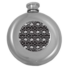 Pattern Pumpkin Spider Vintage Gothic Halloween Black And White Round Hip Flask (5 Oz) by genx