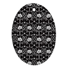 Pattern Pumpkin Spider Vintage Gothic Halloween Black And White Oval Ornament (two Sides) by genx