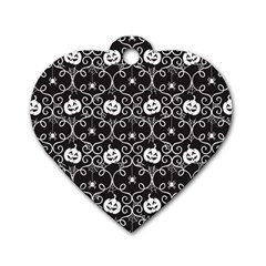 Pattern Pumpkin Spider Vintage Gothic Halloween Black And White Dog Tag Heart (two Sides) by genx