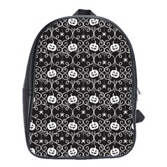 Pattern Pumpkin Spider Vintage Gothic Halloween Black And White School Bag (large) by genx