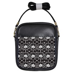 Pattern Pumpkin Spider Vintage Gothic Halloween Black And White Girls Sling Bag by genx