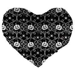 Pattern Pumpkin Spider Vintage Gothic Halloween Black And White Large 19  Premium Heart Shape Cushions by genx