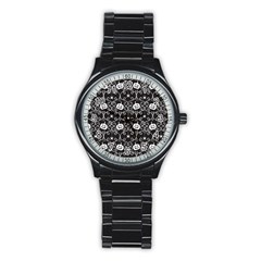 Pattern Pumpkin Spider Vintage Gothic Halloween Black And White Stainless Steel Round Watch by genx