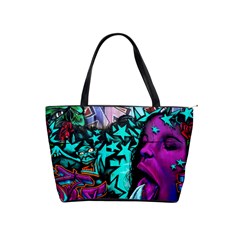 Graffiti Woman And Monsters Turquoise Cyan And Purple Bright Urban Art With Stars Classic Shoulder Handbag by genx