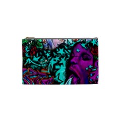 Graffiti Woman And Monsters Turquoise Cyan And Purple Bright Urban Art With Stars Cosmetic Bag (small) by genx