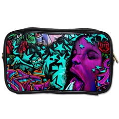 Graffiti Woman And Monsters Turquoise Cyan And Purple Bright Urban Art With Stars Toiletries Bag (one Side) by genx