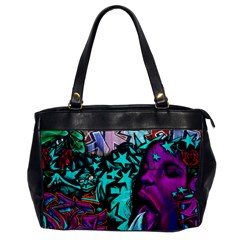 Graffiti Woman And Monsters Turquoise Cyan And Purple Bright Urban Art With Stars Oversize Office Handbag by genx