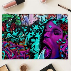 Graffiti Woman And Monsters Turquoise Cyan And Purple Bright Urban Art With Stars Cosmetic Bag (xxl) by genx