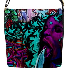 Graffiti Woman And Monsters Turquoise Cyan And Purple Bright Urban Art With Stars Flap Closure Messenger Bag (s) by genx