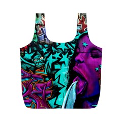 Graffiti Woman And Monsters Turquoise Cyan And Purple Bright Urban Art With Stars Full Print Recycle Bag (m) by genx