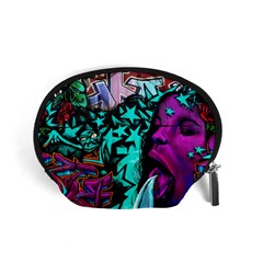 Graffiti Woman And Monsters Turquoise Cyan And Purple Bright Urban Art With Stars Accessory Pouch (small) by genx