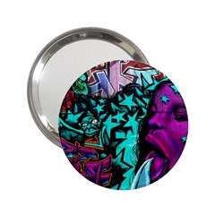 Graffiti Woman And Monsters Turquoise Cyan And Purple Bright Urban Art With Stars 2 25  Handbag Mirrors by genx