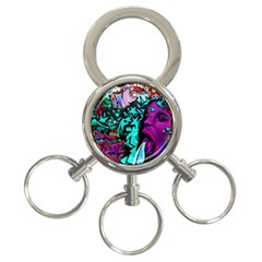 Graffiti Woman And Monsters Turquoise Cyan And Purple Bright Urban Art With Stars 3-ring Key Chains by genx