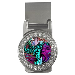 Graffiti Woman And Monsters Turquoise Cyan And Purple Bright Urban Art With Stars Money Clips (cz)  by genx