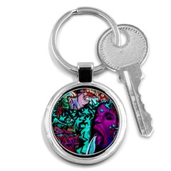 Graffiti Woman And Monsters Turquoise Cyan And Purple Bright Urban Art With Stars Key Chains (round)  by genx