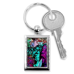 Graffiti Woman And Monsters Turquoise Cyan And Purple Bright Urban Art With Stars Key Chains (rectangle)  by genx