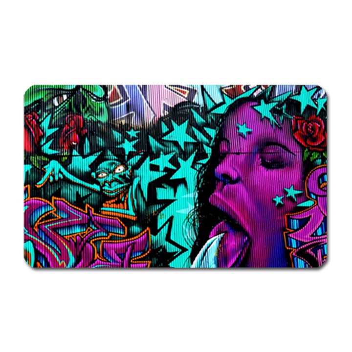 Graffiti Woman and Monsters turquoise cyan and purple Bright Urban Art with stars Magnet (Rectangular)