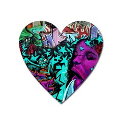 Graffiti Woman And Monsters Turquoise Cyan And Purple Bright Urban Art With Stars Heart Magnet by genx