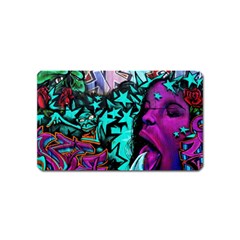 Graffiti Woman And Monsters Turquoise Cyan And Purple Bright Urban Art With Stars Magnet (name Card) by genx