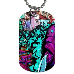 Graffiti Woman And Monsters Turquoise Cyan And Purple Bright Urban Art With Stars Dog Tag (one Side) by genx