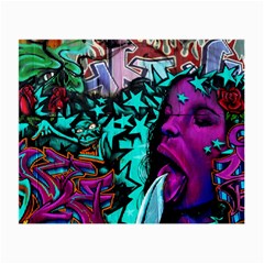 Graffiti Woman And Monsters Turquoise Cyan And Purple Bright Urban Art With Stars Small Glasses Cloth by genx