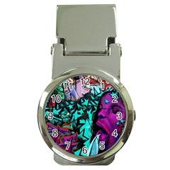 Graffiti Woman And Monsters Turquoise Cyan And Purple Bright Urban Art With Stars Money Clip Watches by genx