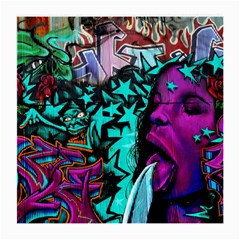 Graffiti Woman And Monsters Turquoise Cyan And Purple Bright Urban Art With Stars Medium Glasses Cloth by genx