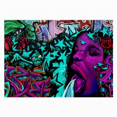 Graffiti Woman And Monsters Turquoise Cyan And Purple Bright Urban Art With Stars Large Glasses Cloth by genx