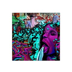 Graffiti Woman And Monsters Turquoise Cyan And Purple Bright Urban Art With Stars Satin Bandana Scarf by genx