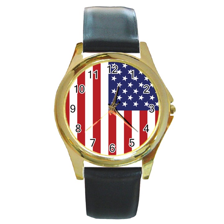 US Flag Stars and Stripes MAGA Round Gold Metal Watch