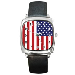 Us Flag Stars And Stripes Maga Square Metal Watch by snek