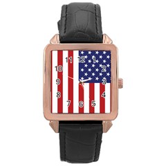 Us Flag Stars And Stripes Maga Rose Gold Leather Watch  by snek