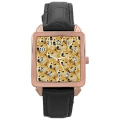 Doge meme Doggo Kekistan Funny Pattern Rose Gold Leather Watch 