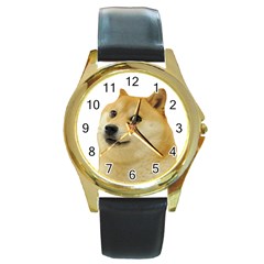 Doggo Doge Meme Round Gold Metal Watch by snek