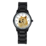 White Doge Meme Alone13k Cowcowshirt Black 15 10 10 100 Stainless Steel Round Watch Front