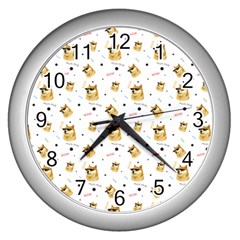 Doge Much Thug Wow Pattern Funny Kekistan Meme Dog White Wall Clock (silver) by snek