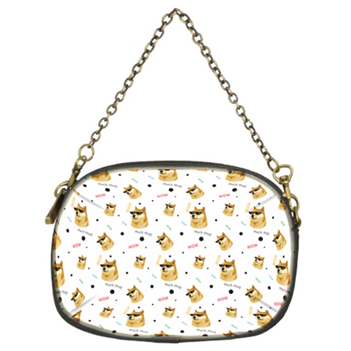 Doge Much Thug WOW Pattern Funny Kekistan Meme dog White Chain Purse (Two Sides)