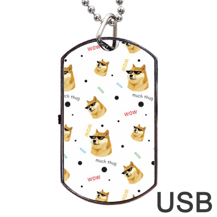 Doge Much Thug WOW Pattern Funny Kekistan Meme dog White Dog Tag USB Flash (One Side)